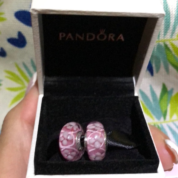 2 beads Auth Pandora Pink Field charm /box - Picture 4 of 6